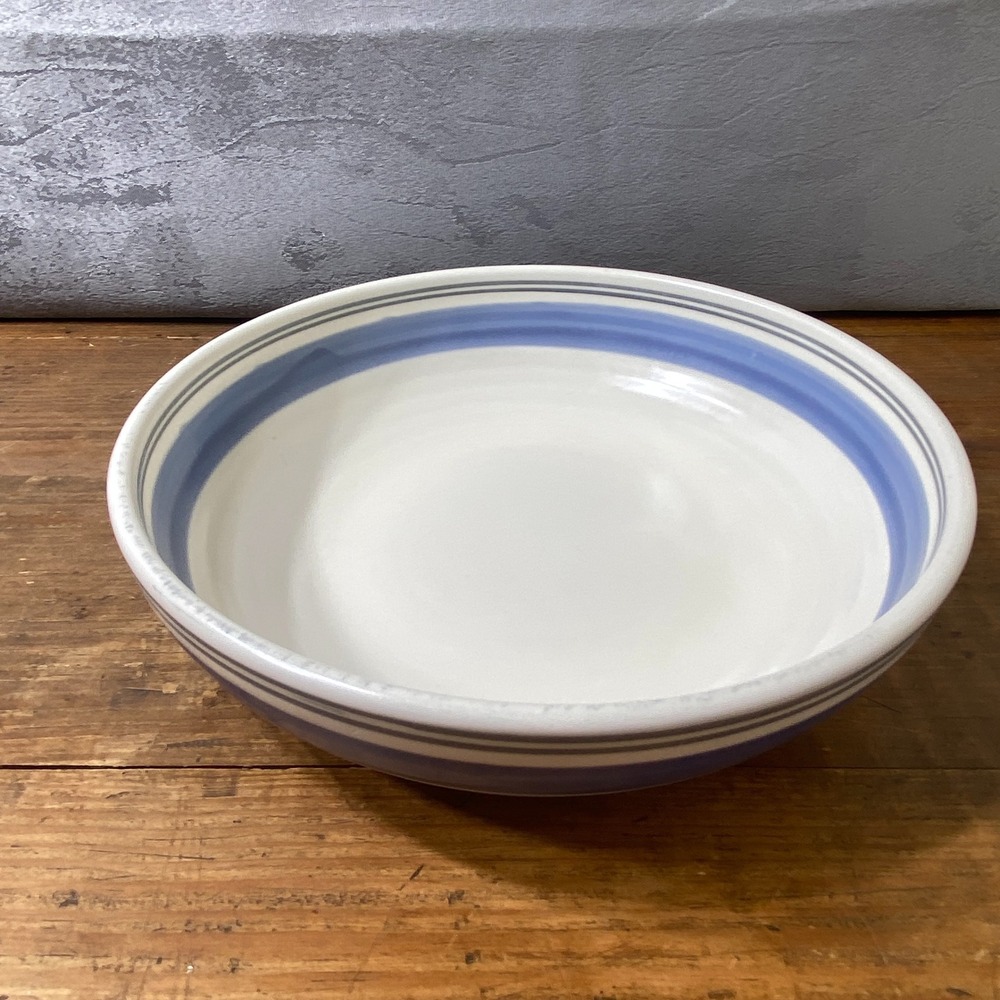 Vintage Pfaltzgraff Rio Serving Bowl White Blue Grey Striped Stoneware 8.5 Inch